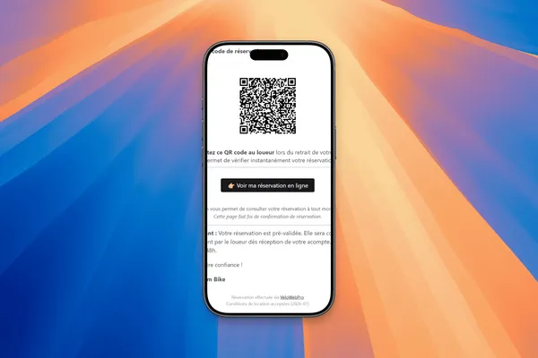 Email de confirmation de réservation avec QR code — VéloWebPro pour loueurs de vélos
